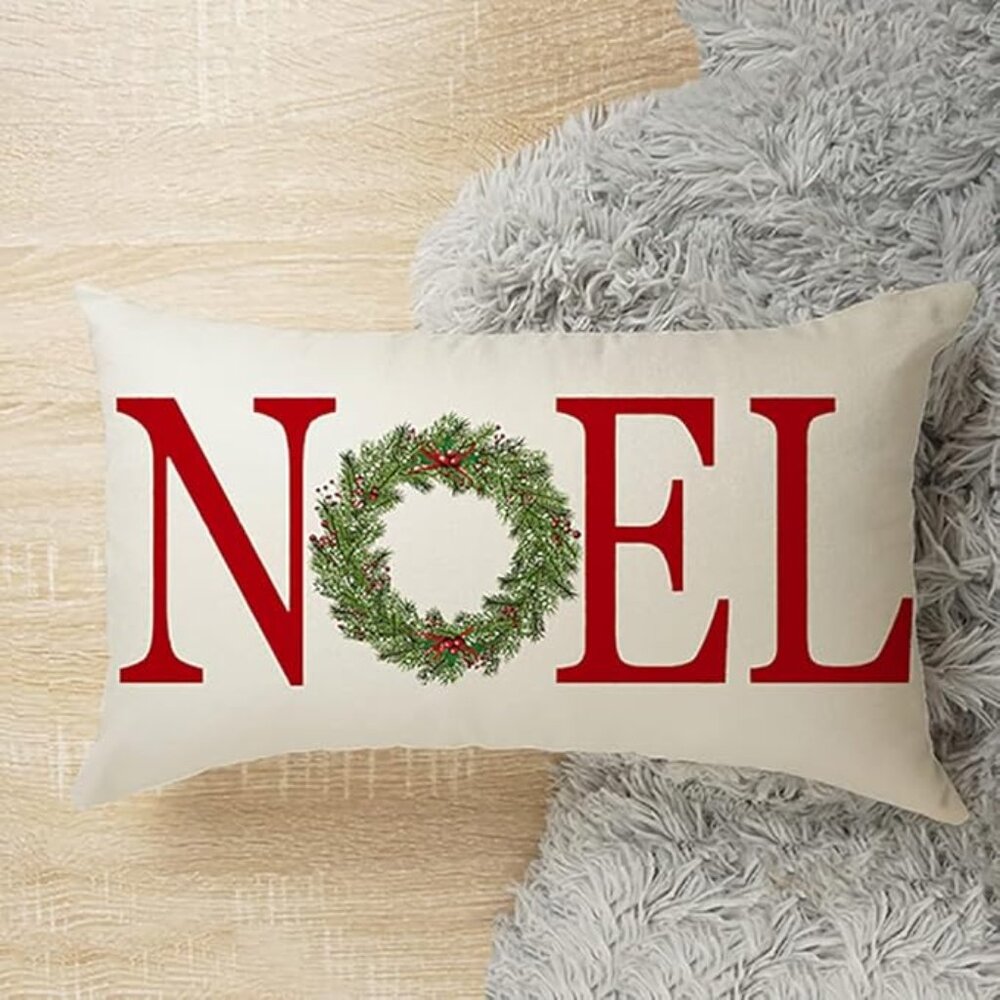 Noel with Wreath Throw Pillow Cover Only